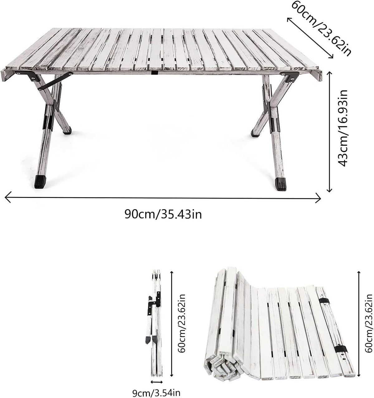 Rustic White Wood Folding Camping Table with Carrying Case X727