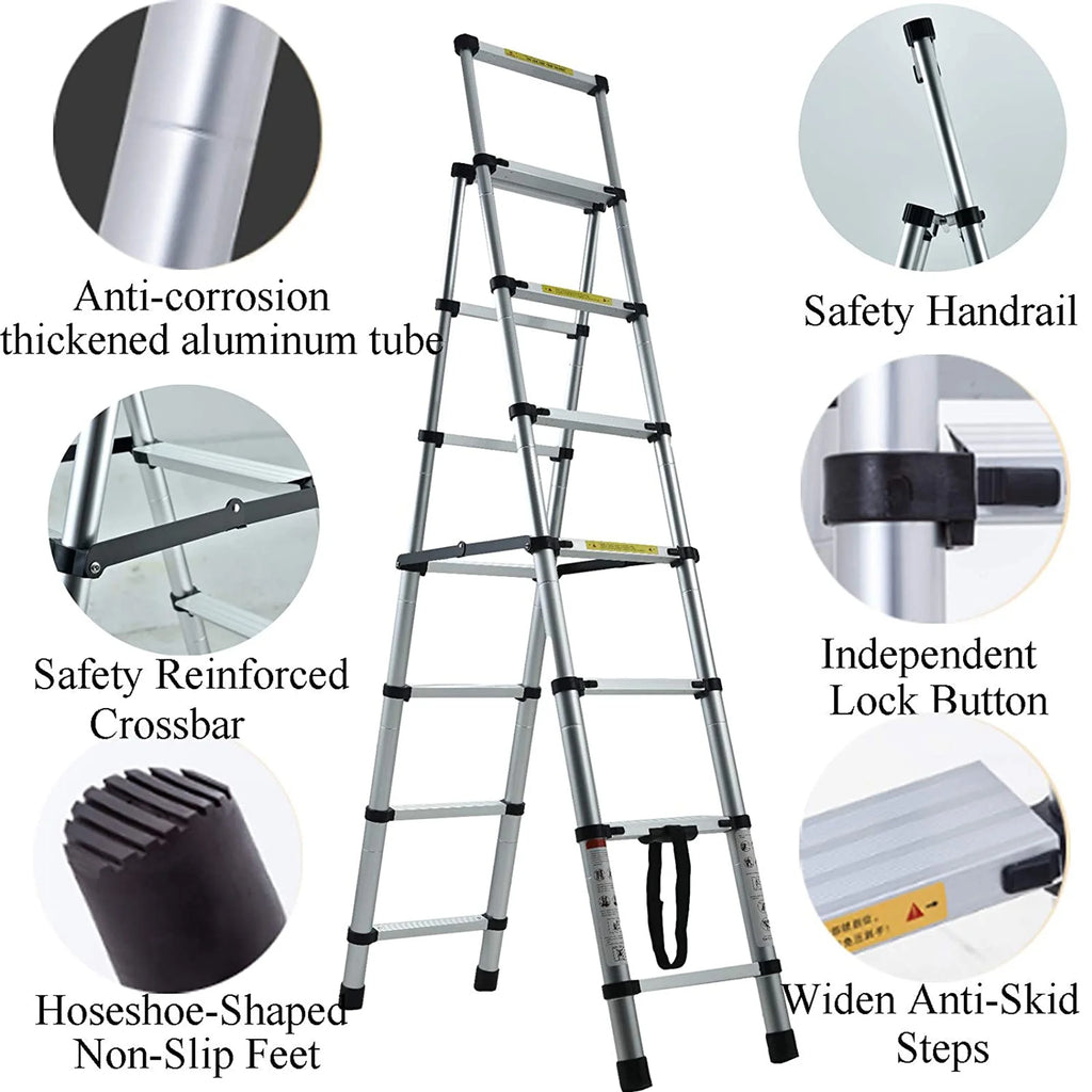 6+7 Steps Aluminium 2 Ways Combination Ladder with Handrail I79739