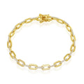 Paperclip Bracelet 14k Gold over Silver with Simulated CZ Diamonds, 7’’ Italian Bracelet E9619