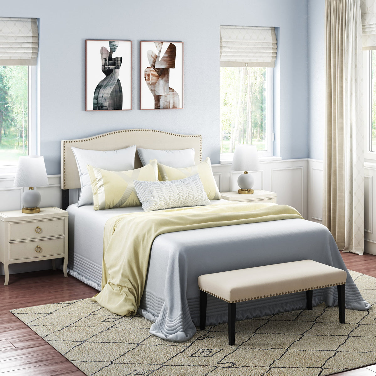 Linen Fabric Headboard and Bench Set H9018
