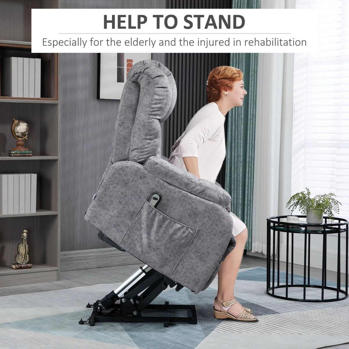 Grey Power Lift Recliner Chair with Remote Control Q742