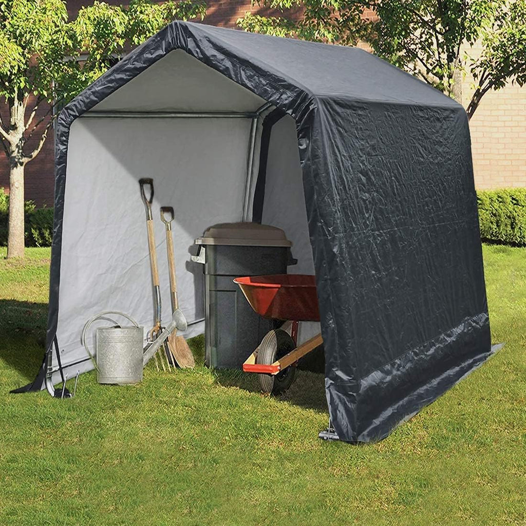Gray 6x6 ft Portable Garage Shelter Outdoor Storage Shed Car Canopy Carport O611658