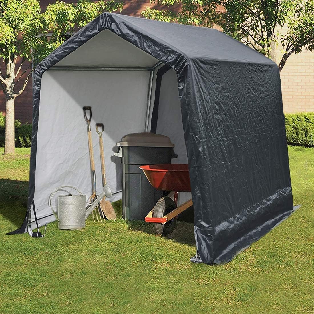 Gray 6x6 ft Portable Garage Shelter Outdoor Storage Shed Car Canopy Carport O611658