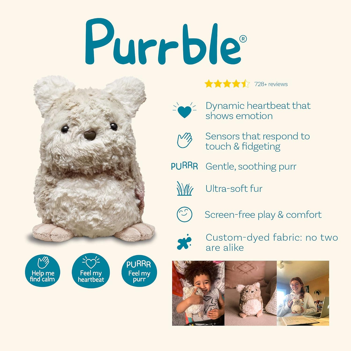 Calming Toy Companion with Dynamic Heartbeat and Soothing Purr Plush I902