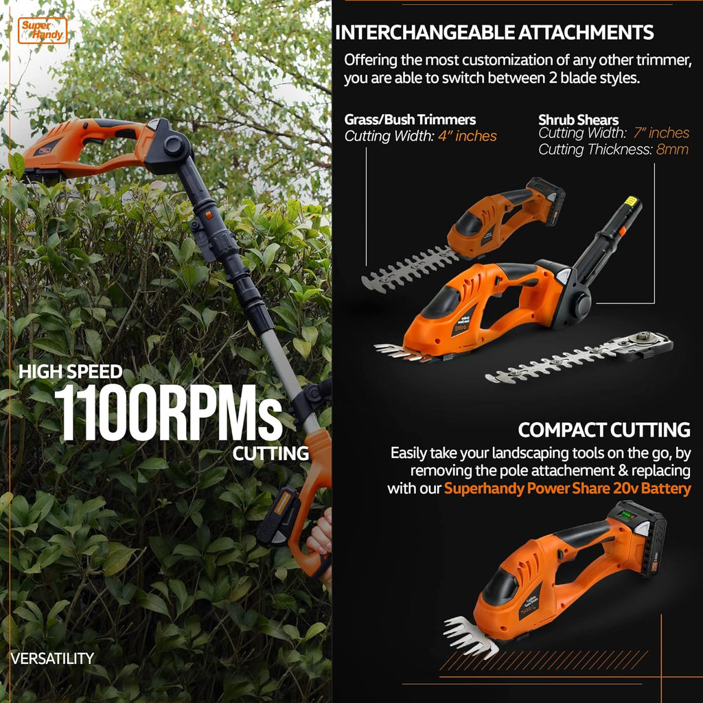3 in 1 Tiller Weed Wacker Hedge Trimmer Garden Shear Cordless Battery 20V 2Ah Lightweight I8468