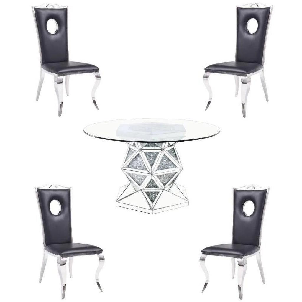 5-Piece Dining Table & 4 Stainless Steel Side Chairs R454