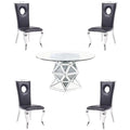 5-Piece Dining Table & 4 Stainless Steel Side Chairs R454