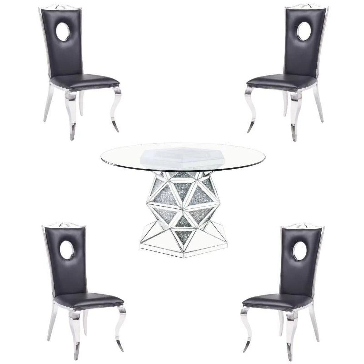 5-Piece Dining Table & 4 Stainless Steel Side Chairs R454