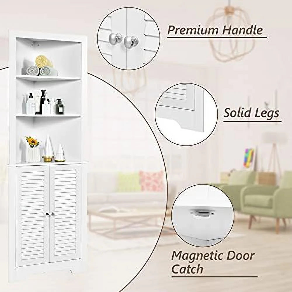 Corner Hutch Cabinet with Shutter Doors and Adjustable Brown U71936