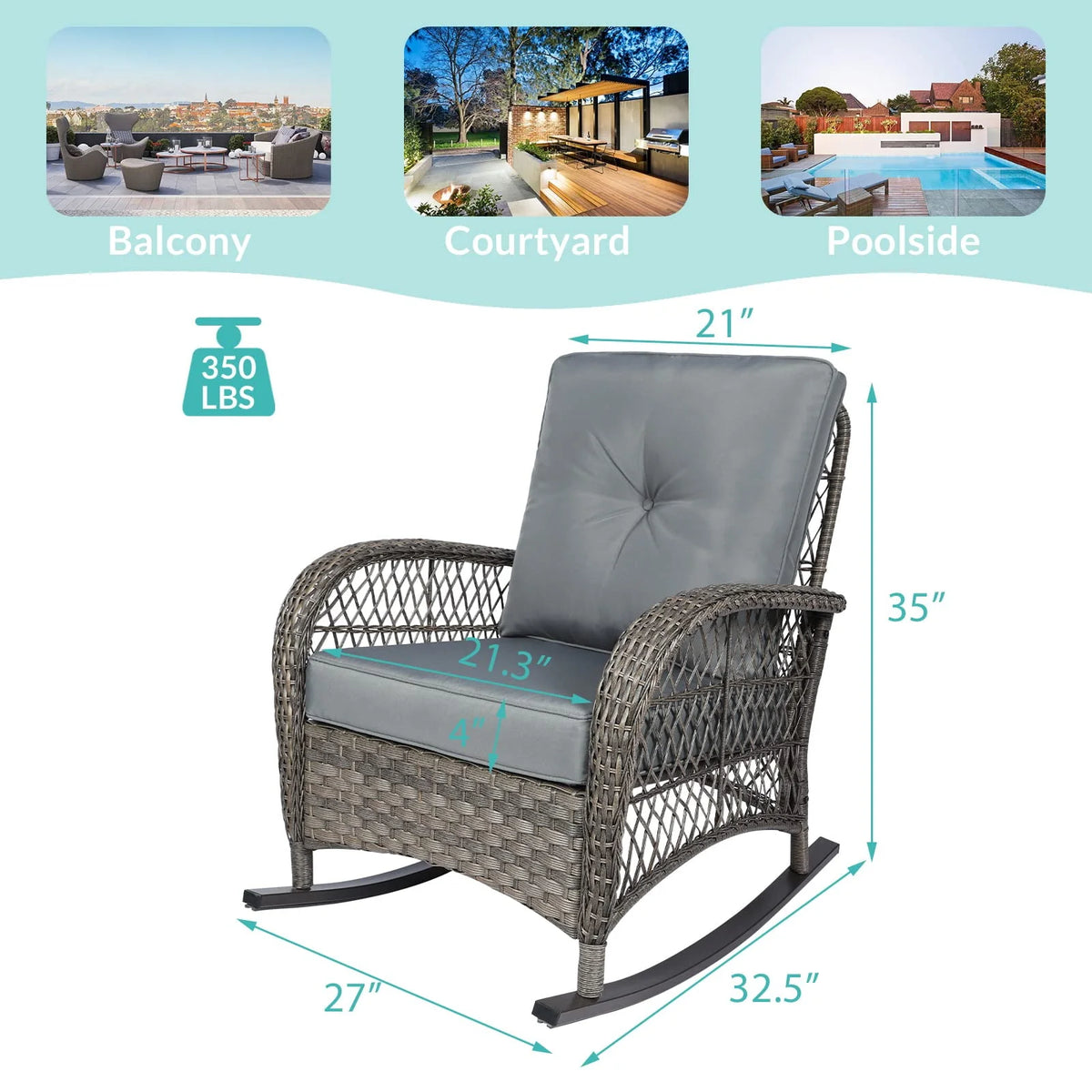 Outdoor Wicker Rocking Chair with Cushions U6658