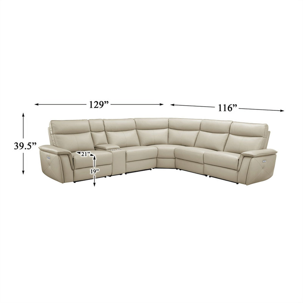 Beige Leather Modular Reclining Sectional A216