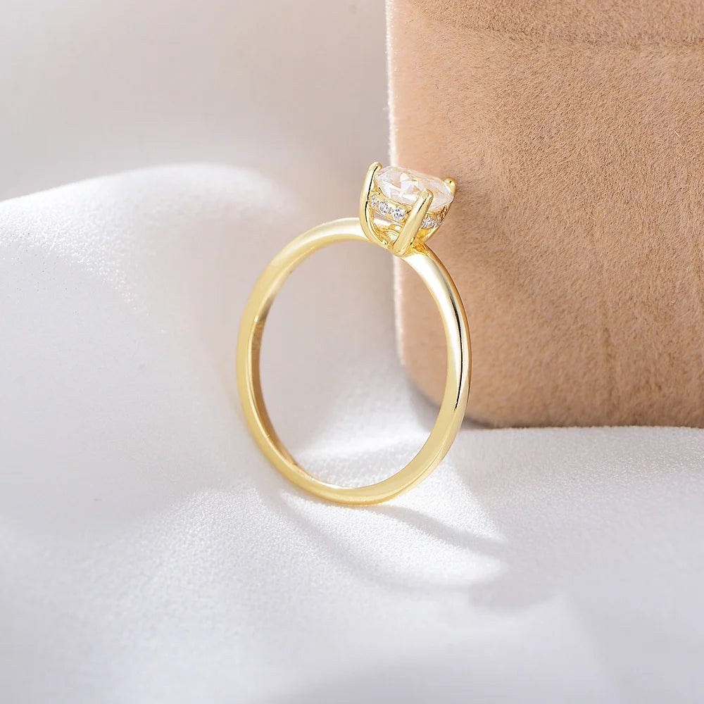 Water Drop Shaped White Zircon 14k Gold Plated 925 Sterling Silver Ring Z8264