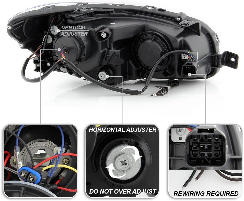 Black Housing LED Tube Projector Headlights Pair B240788