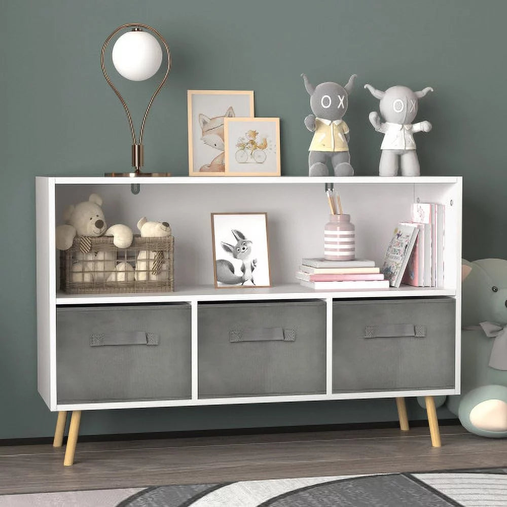 White Toy Storage Cabinet with Fabric Drawers R724