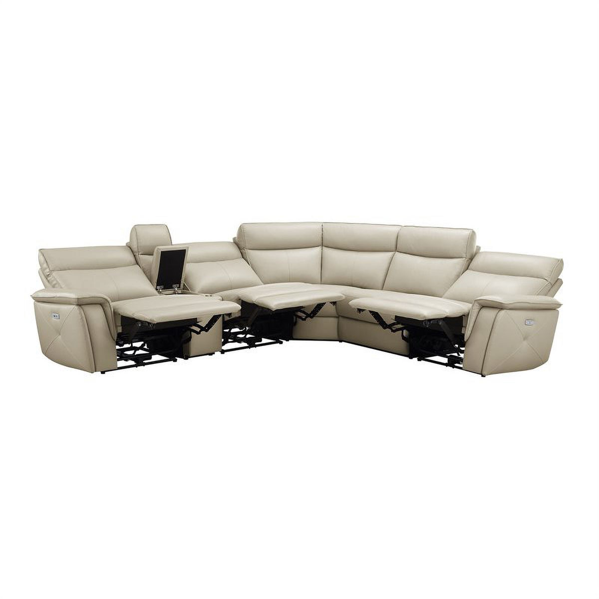 Beige Leather Modular Reclining Sectional A216