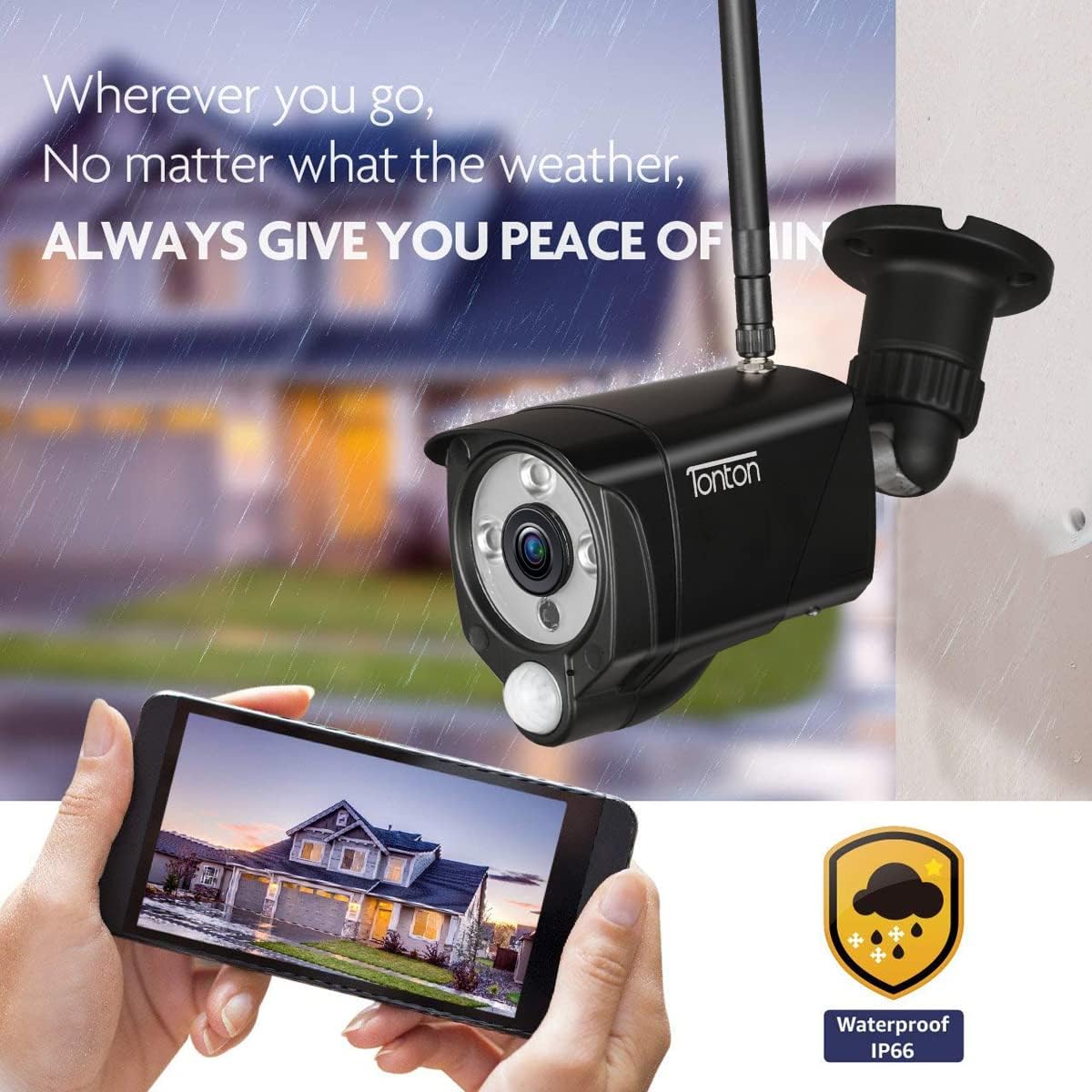 Wireless All-in-One Security Camera System with 16 Inch Monitor, 8CH WiFi NVR with 1TB HDD, 4PCS 3MP Outdoor Bullet IP Cameras with PIR Sensor, Floodlight, Black C4753