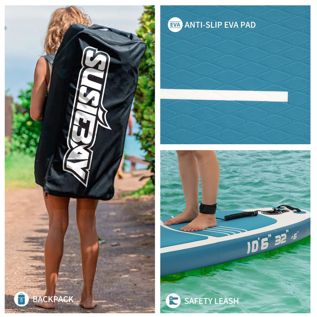 Inflatable Stand Up Paddle Board with Backpack, 10'6" 11ft Black Non-Slip Deck B21540