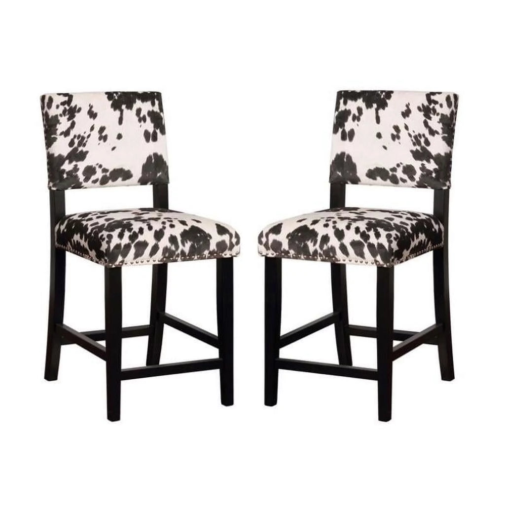 2 Piece Cow Print Wood Counter Stool Set T1133