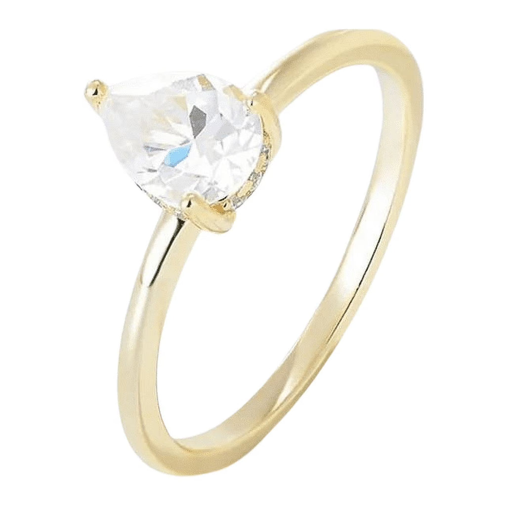 Water Drop Shaped White Zircon 14k Gold Plated 925 Sterling Silver Ring Z8264