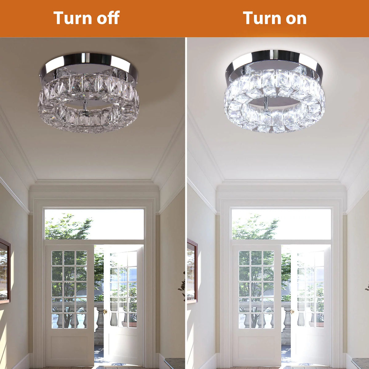 9.8" Crystal Flush Mount Ceiling Light Fixture 15 W 6000K H5982