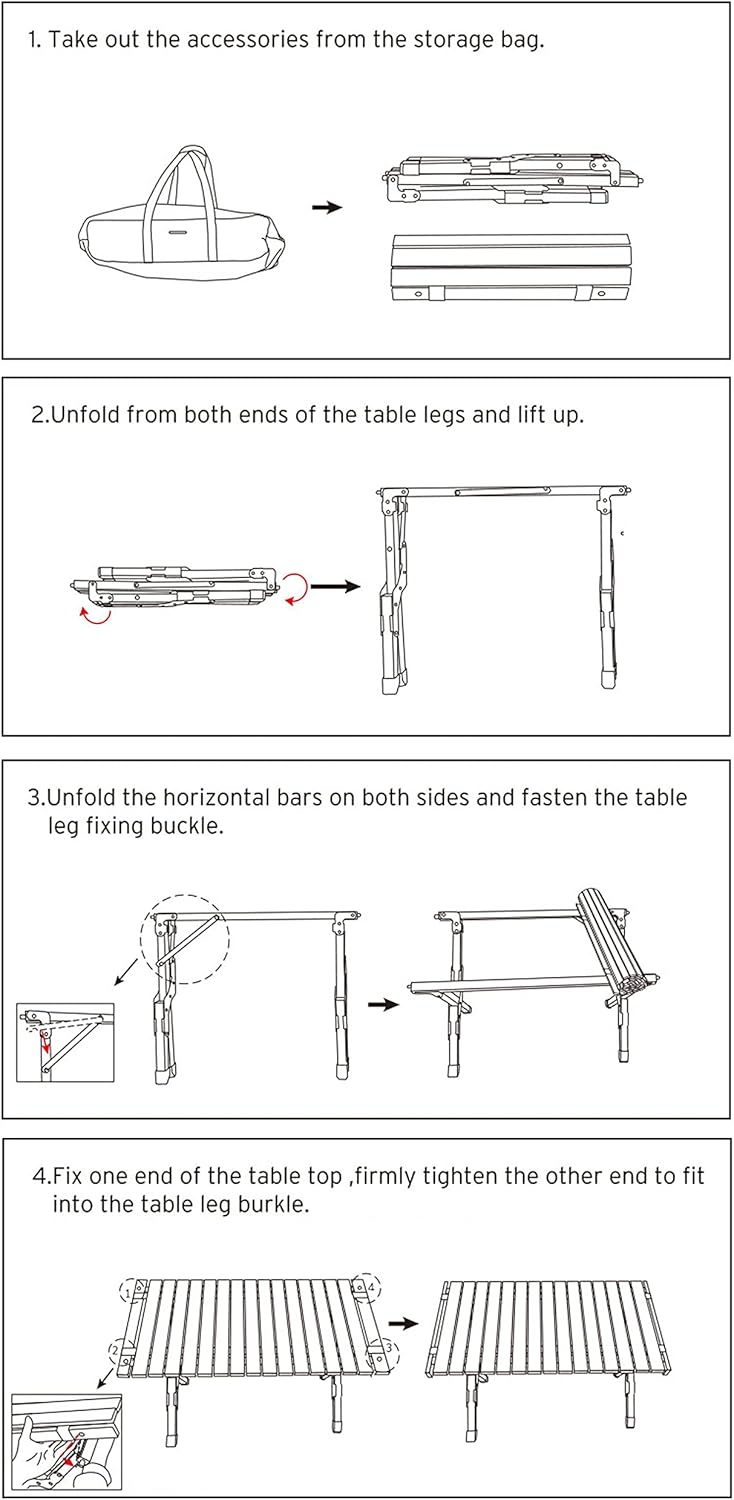 Rustic White Wood Folding Camping Table with Carrying Case X727