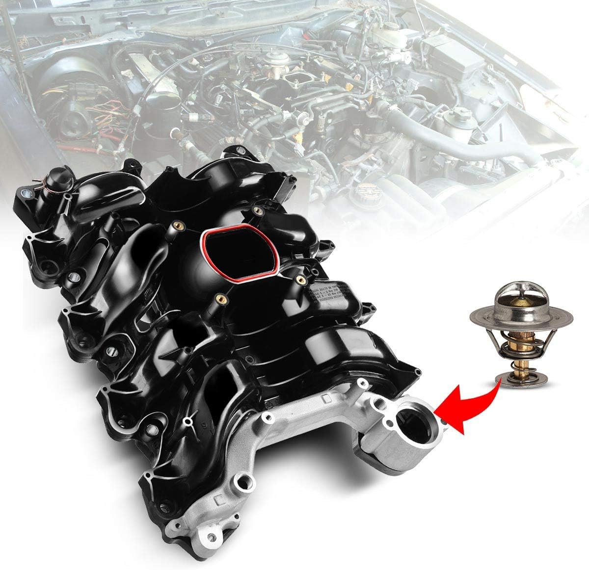 Upper Intake Manifold with Thermostat Compatible with Ford Crown Victoria Mustang Thunderbird Town Car Mercury Grand Marquis Cougar 1996-2000 V8 4.6L J942299