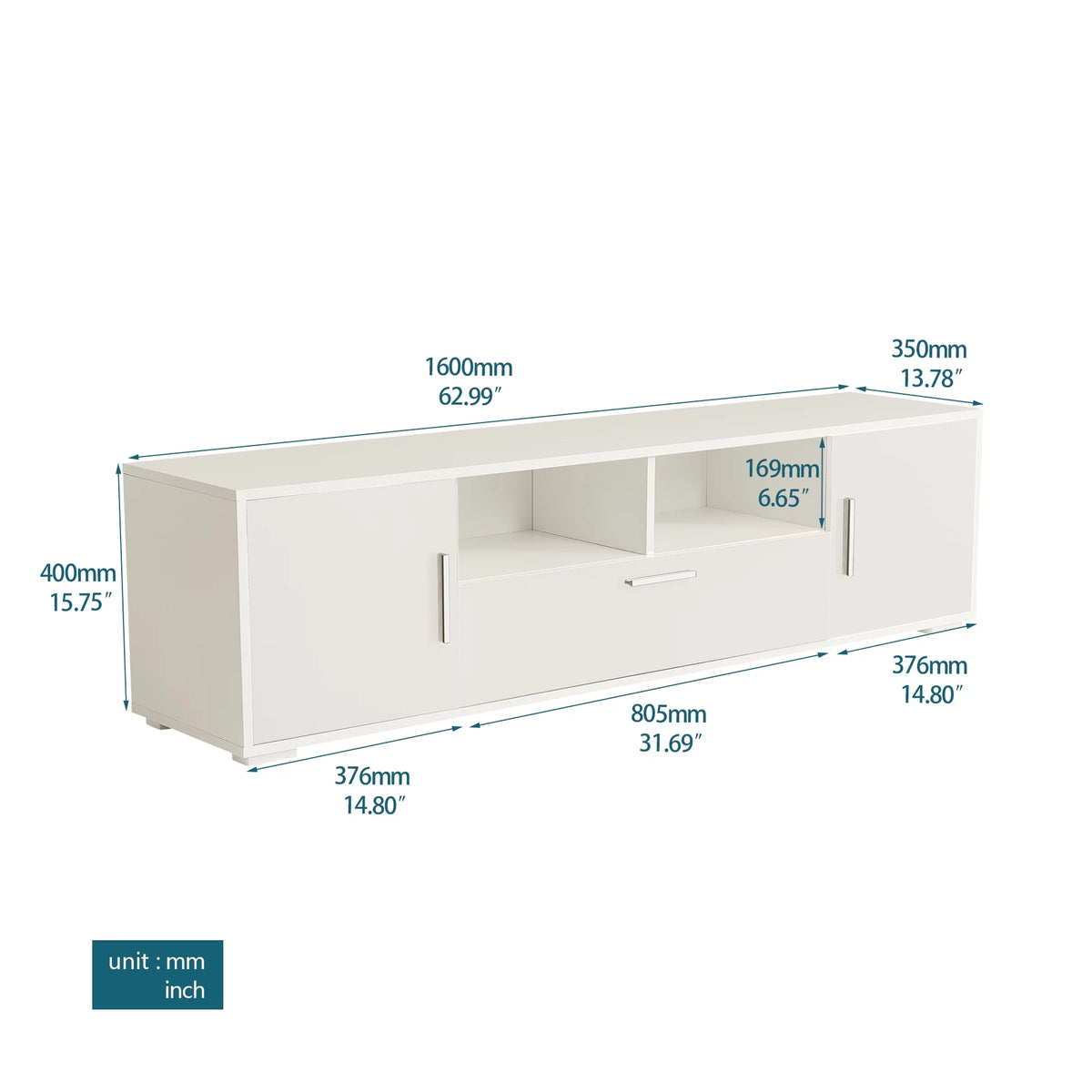 High Glossy TV Stand Cabinet with 3 Doors and Open Shelf K930739