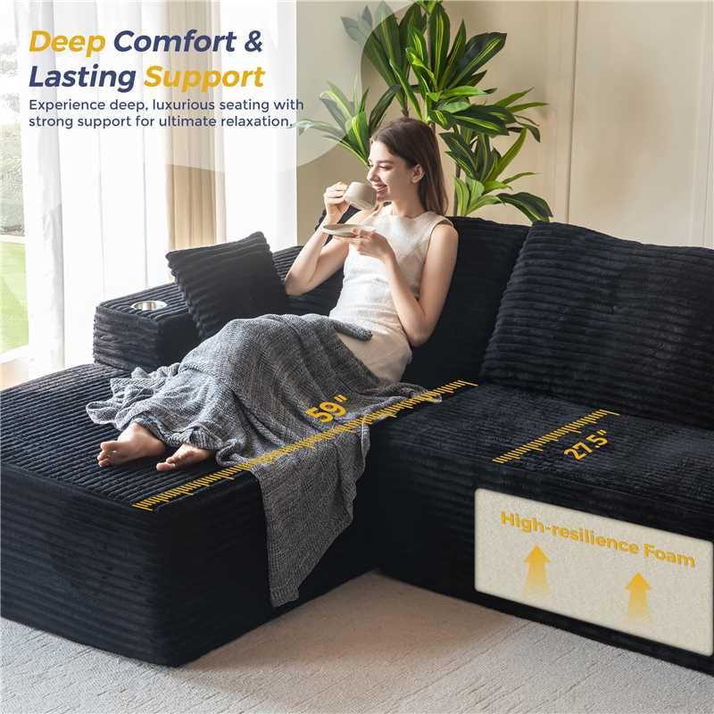 110" Modular Sectional Couch with L-Shape Chaise Black N15480