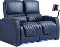 Navy Blue Top Grain Leather Power Recliner Sofa M18386