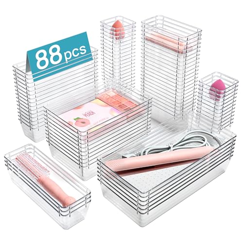 66 PCS Clear Plastic Drawer Organizer Bins H6842