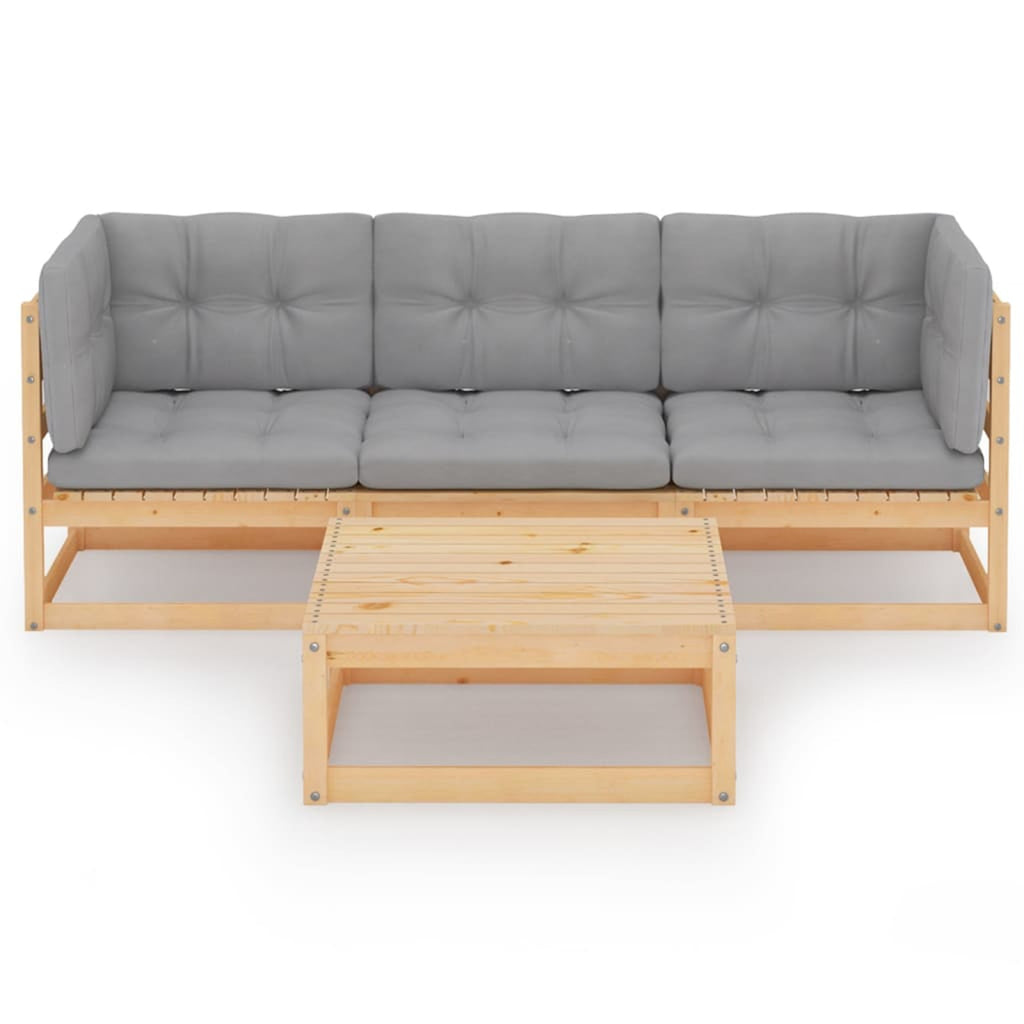 4 Piece Patio Lounge Set with Gray Cushion Pinewood Sectional Outdoor Furniture Set S616146