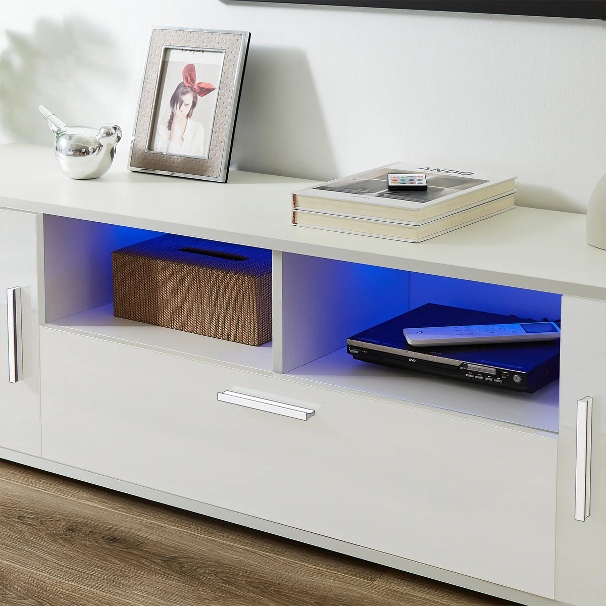High Glossy TV Stand Cabinet with 3 Doors and Open Shelf K930739
