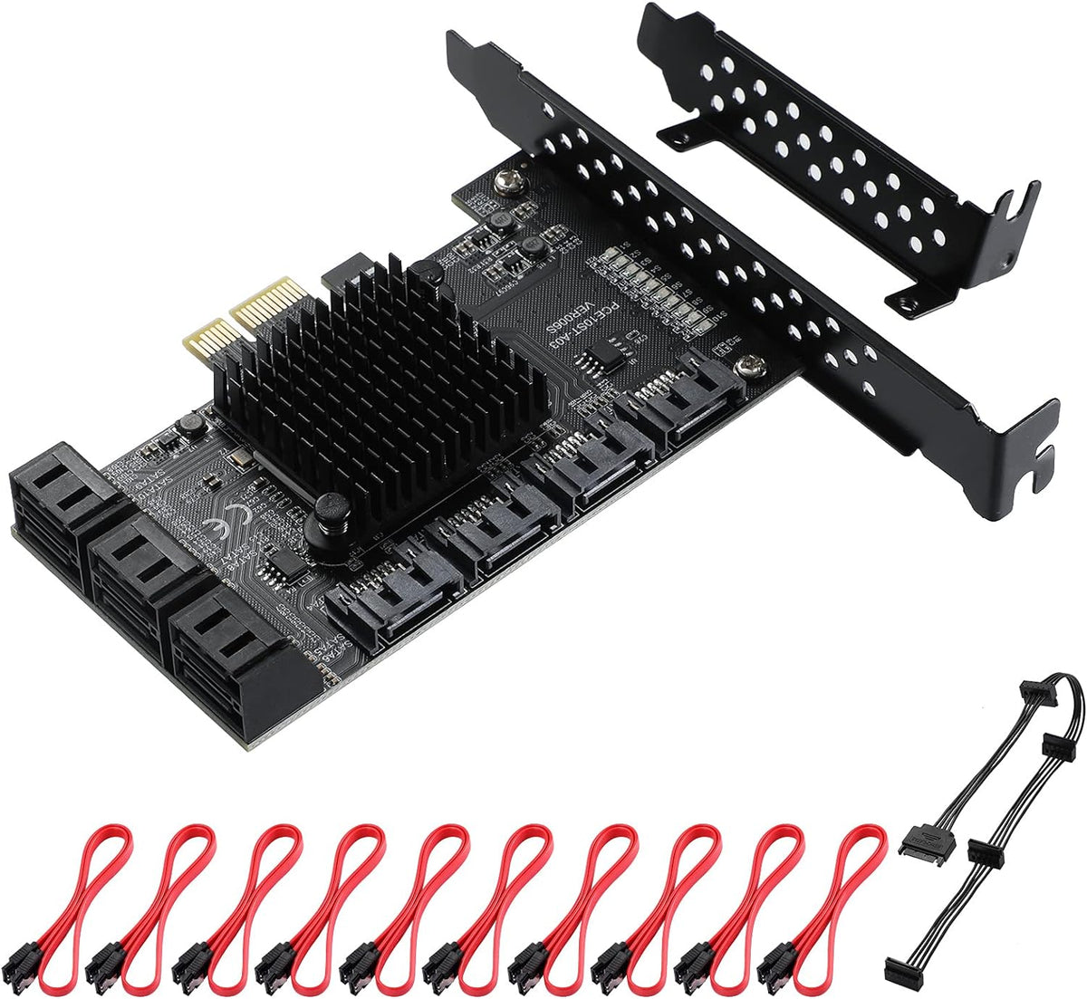 16 Port 4X SATA PCIe Expansion Card with 16 SATA Cables and Bracket O8491