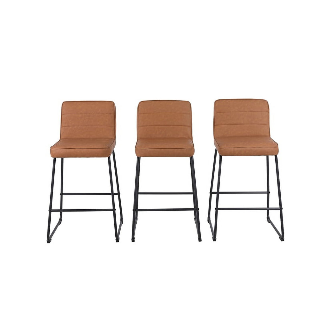 Faux Leather Counter Stool in Camel (Set of 3) S590