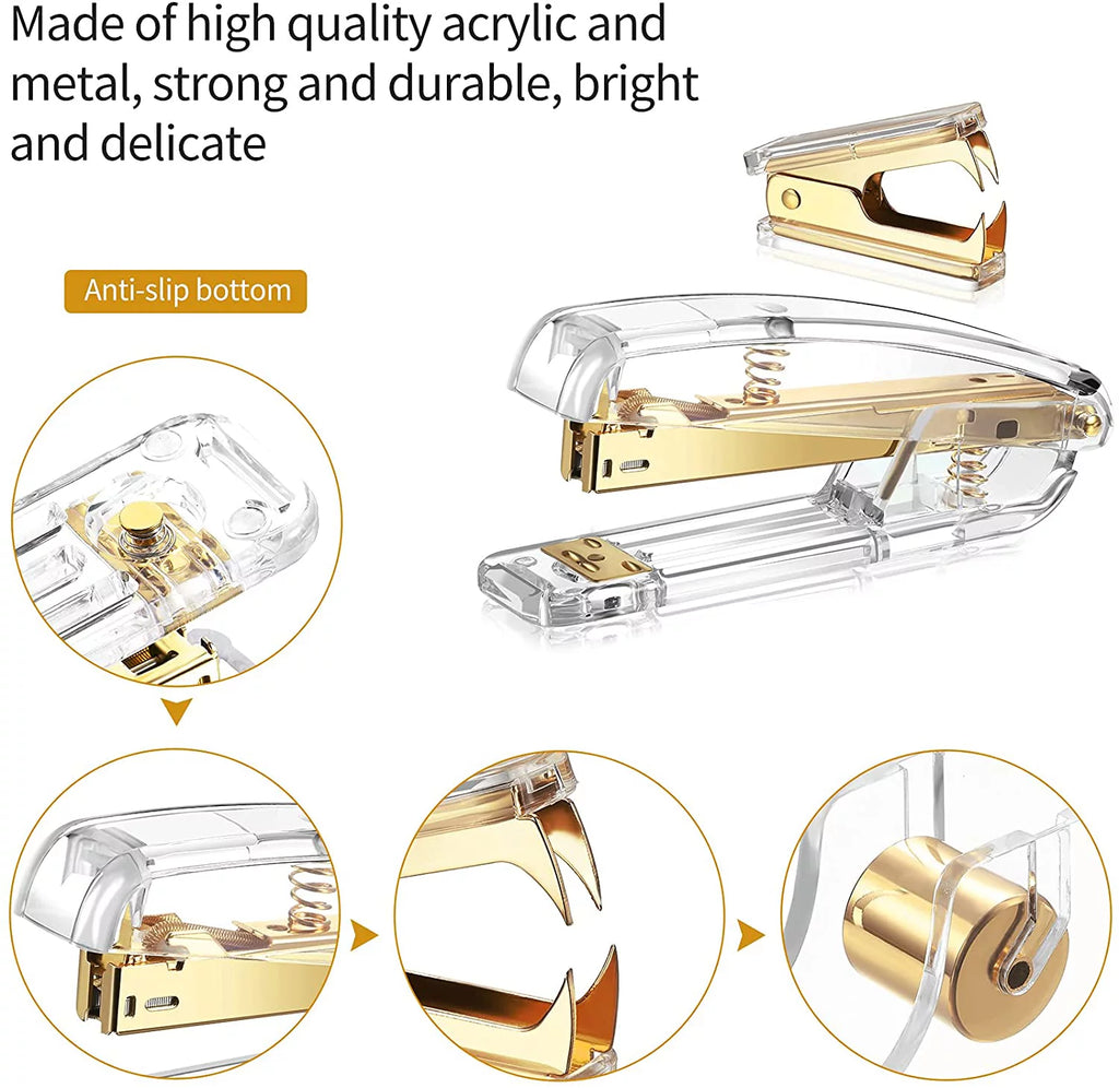 Acrylic Office Supplies Set with Stapler Tape Dispenser Binder Clips Paper Clips Pen Scissors and 1000 Staples H968811