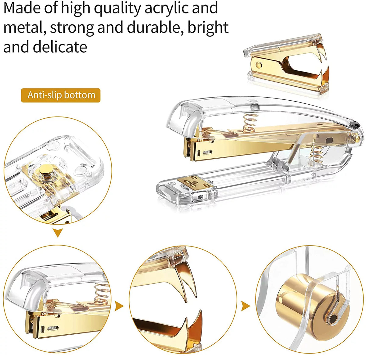 Acrylic Office Supplies Set with Stapler Tape Dispenser Binder Clips Paper Clips Pen Scissors and 1000 Staples H968811