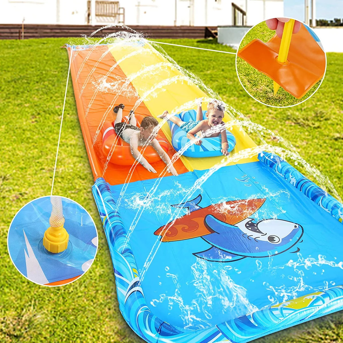 20ft Inflatable Water Slide with 2 Bodyboards Lanes K9108