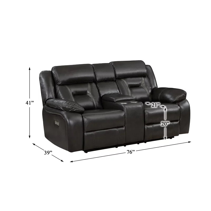 Dark Gray Faux Leather Power Double Reclining Loveseat X49545