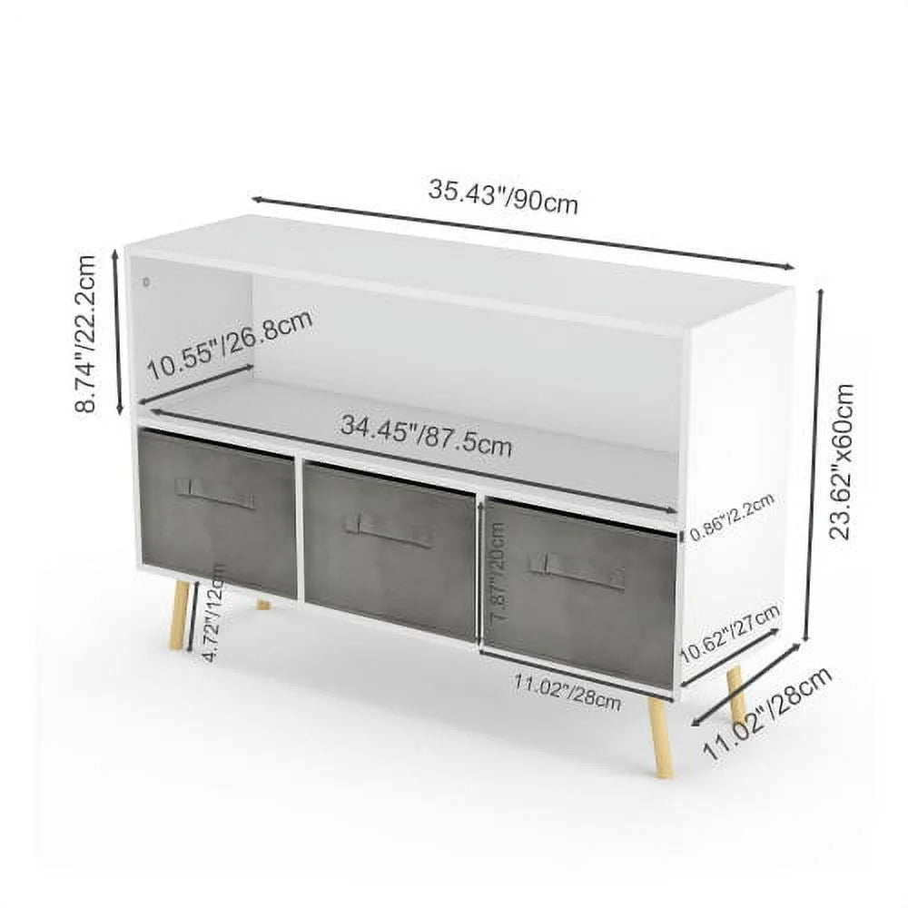White Toy Storage Cabinet with Fabric Drawers R724