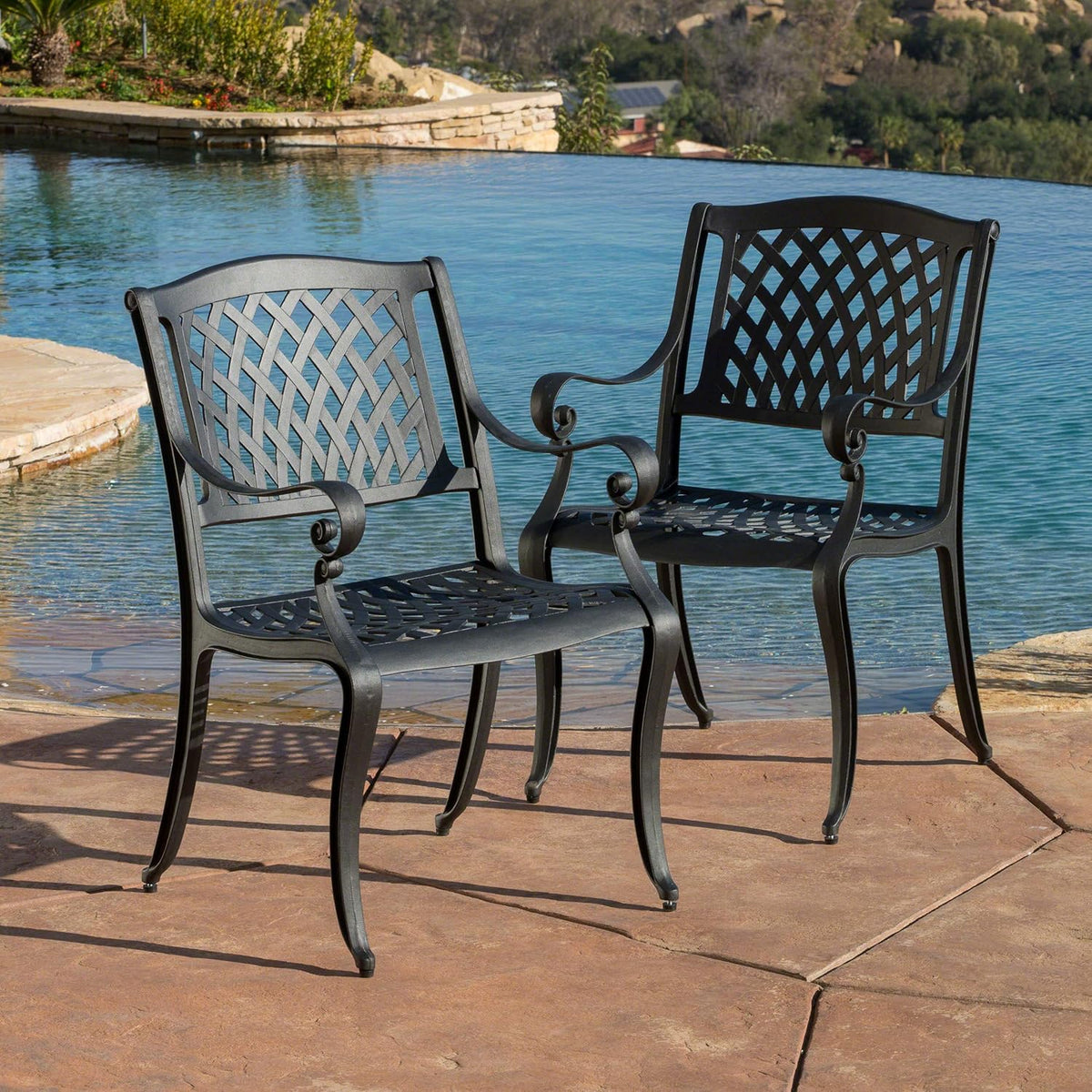 Black Sand Cast Aluminum Chairs 2-Pcs Set K235951