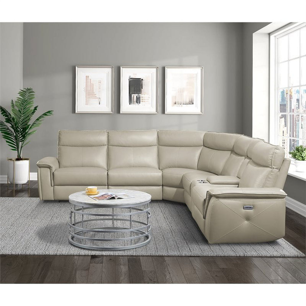 Beige Leather Modular Reclining Sectional A216