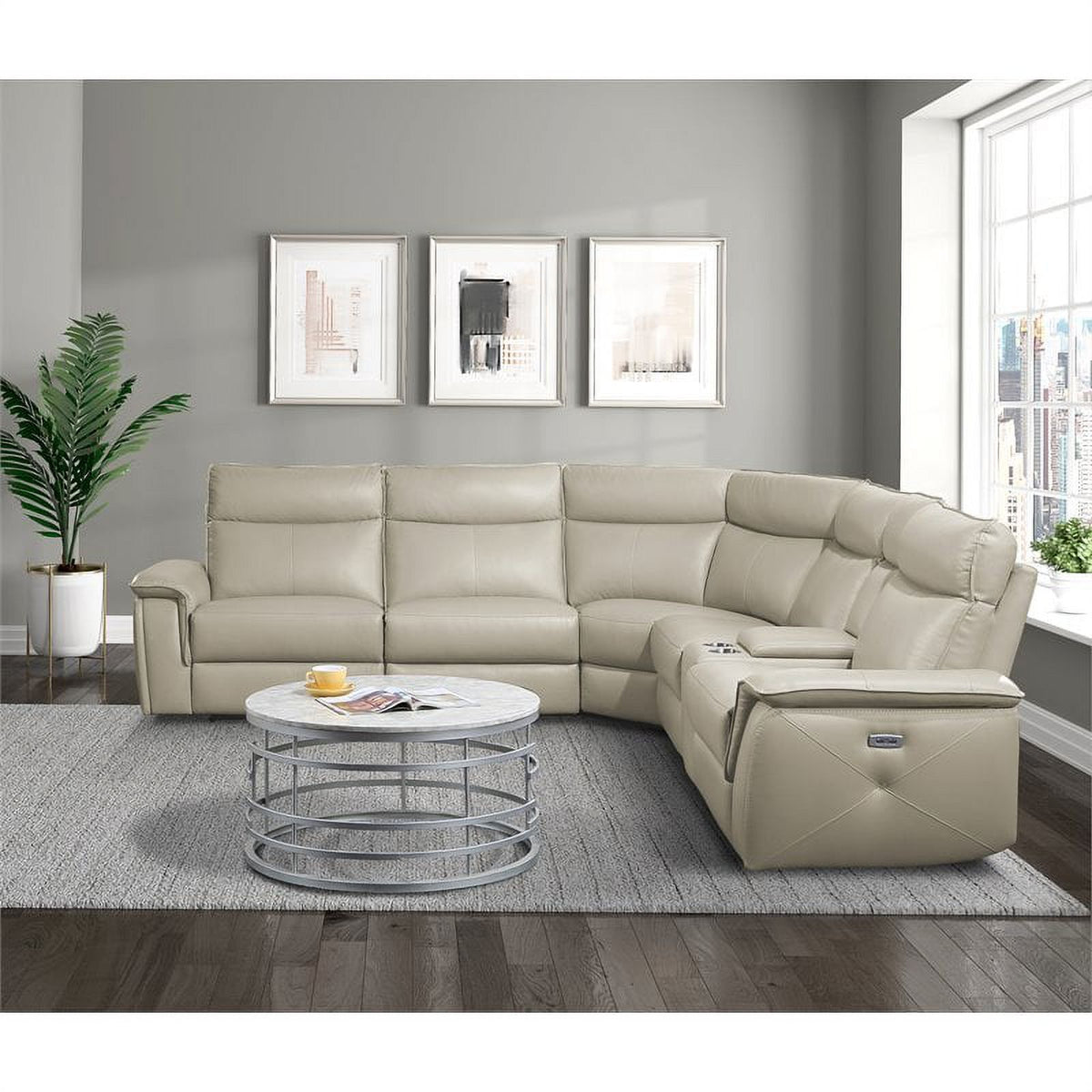 Beige Leather Modular Reclining Sectional A216