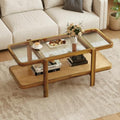 47.5" Rectangle Solid Wood Coffee Table with Tempered Glass Tabletop V9915