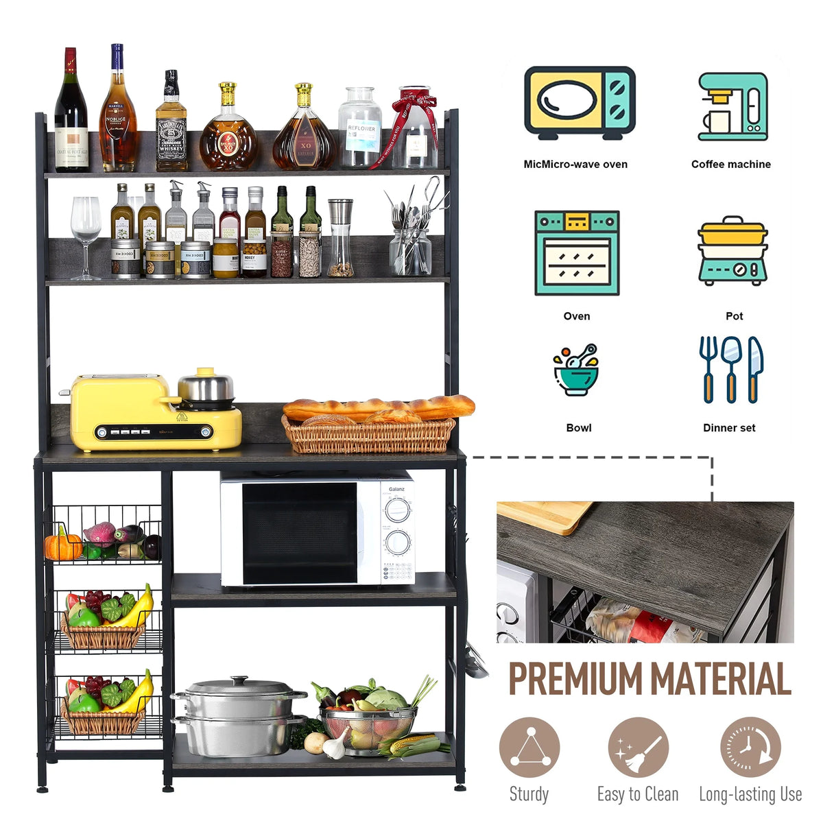 5-Tier Kitchen Bakers Rack with Baskets R838