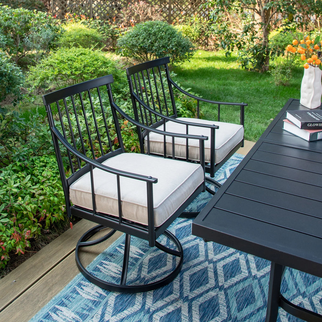 7-Piece Outdoor Dining Set with 6 Swivel Cushioned Chairs & Rectangular Table E539012