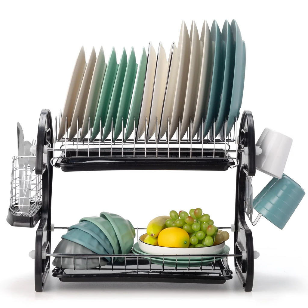 Black 2-Tier Plastic Dish Drainer S449