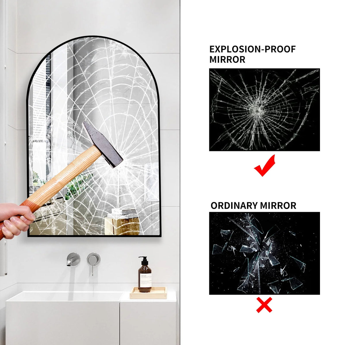 Wall Mounted Mirror, 20 x 30 Arch Gold J263