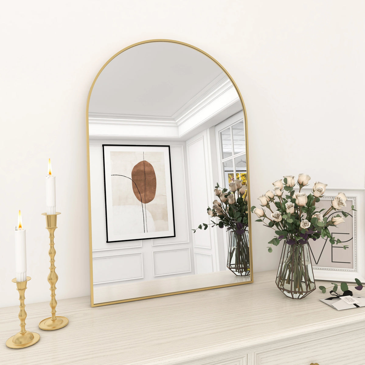 Wall Mounted Mirror, 20 x 30 Arch Gold J263