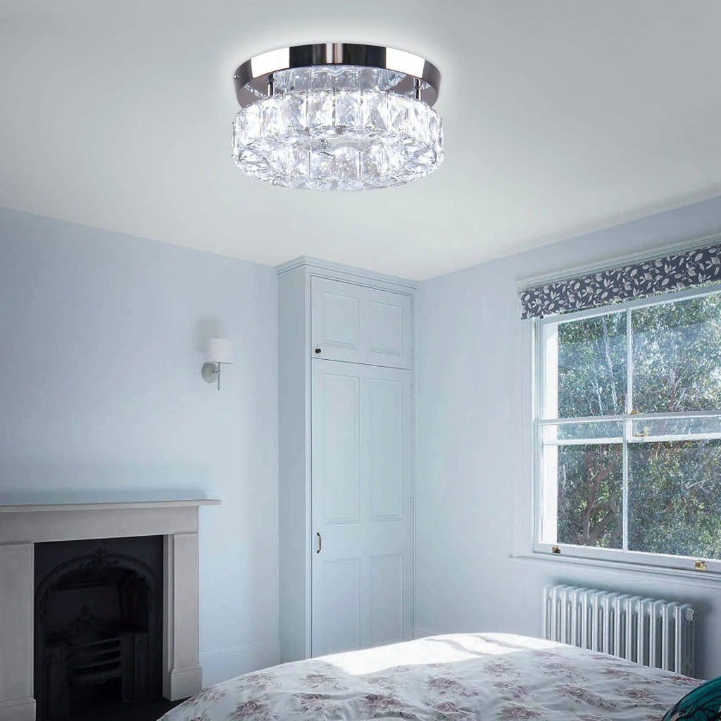 9.8" Crystal Flush Mount Ceiling Light Fixture 15 W 6000K H5982