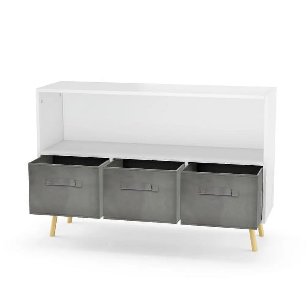 White Toy Storage Cabinet with Fabric Drawers R724
